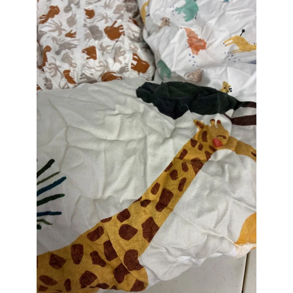 Lot of 4 Safari Jungle Animal‎ Print Fitted Crib Sheets Zebra Elephant Giraffe